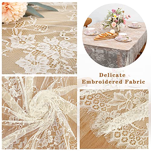 LuoluoHouse Rustic Ivory Wedding Tablecloths Lace Chic Rectangular Tablecloths for Wedding Reception Farmhouse Table Decorations 60x120 inch - Image 3
