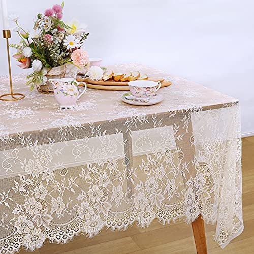 LuoluoHouse Rustic Ivory Wedding Tablecloths Lace Chic Rectangular Tablecloths for Wedding Reception Farmhouse Table Decorations 60x120 inch - Image 1