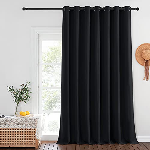 NICETOWN Blackout Patio Curtain Extra Wide and Long W100 x L120 Grommet Top Solid Panels Room Darkening Blind Thermal Insulated for Living RoomSliding Glass Door 1 Panel Black