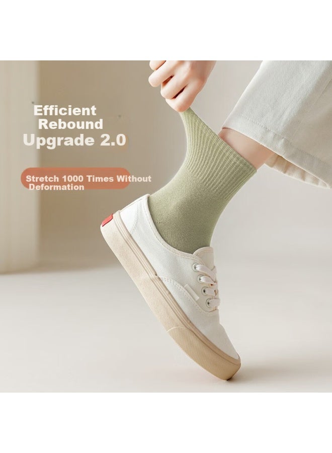 Cotton Thirteen Mianshisan Women's Mid-calf Socks, Autumn And Winter Solid Color White Breathable Socks, Versatile Style Long Socks, 8 Pairs Per Pack - Image 2