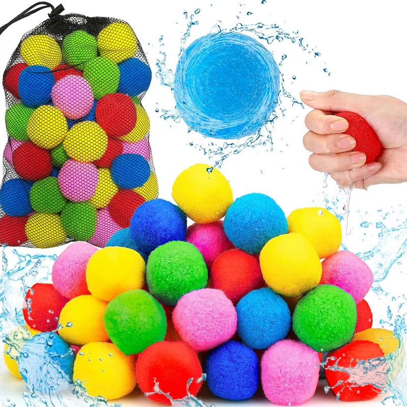 Jishi Reusable Water Sponge Balls 60pcs Water Balloons for Kids Beach Pool Toys, Outdoor Yard Games for Kids Ages 3-5 4-8-12 Year old Boys Girls Teens Adults Family Water Fight Party, Fun Summer Gifts - Image 1