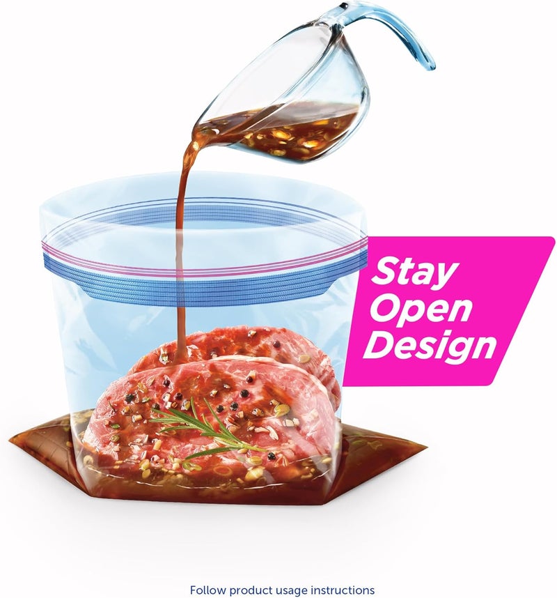 Ziploc أكياس تخزين الطعام المجمدة زيبلوك سعة جالون بتصميم يبقى مفتوح مع قاعدة قائمة سهلة التعبئة 28 قطعة - Image 2