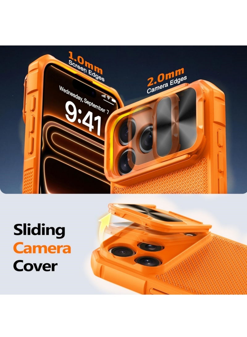 اووكاي جراب مغناطيسي لهاتف iPhone 17 Pro Max مع غطاء كاميرا منزلق، متوافق مع Magsafe Mil-Grade Protection مقاوم للصدمات ومتين مع مسند لهاتف iPhone 17 Pro Max (برتقالي) - Image 4