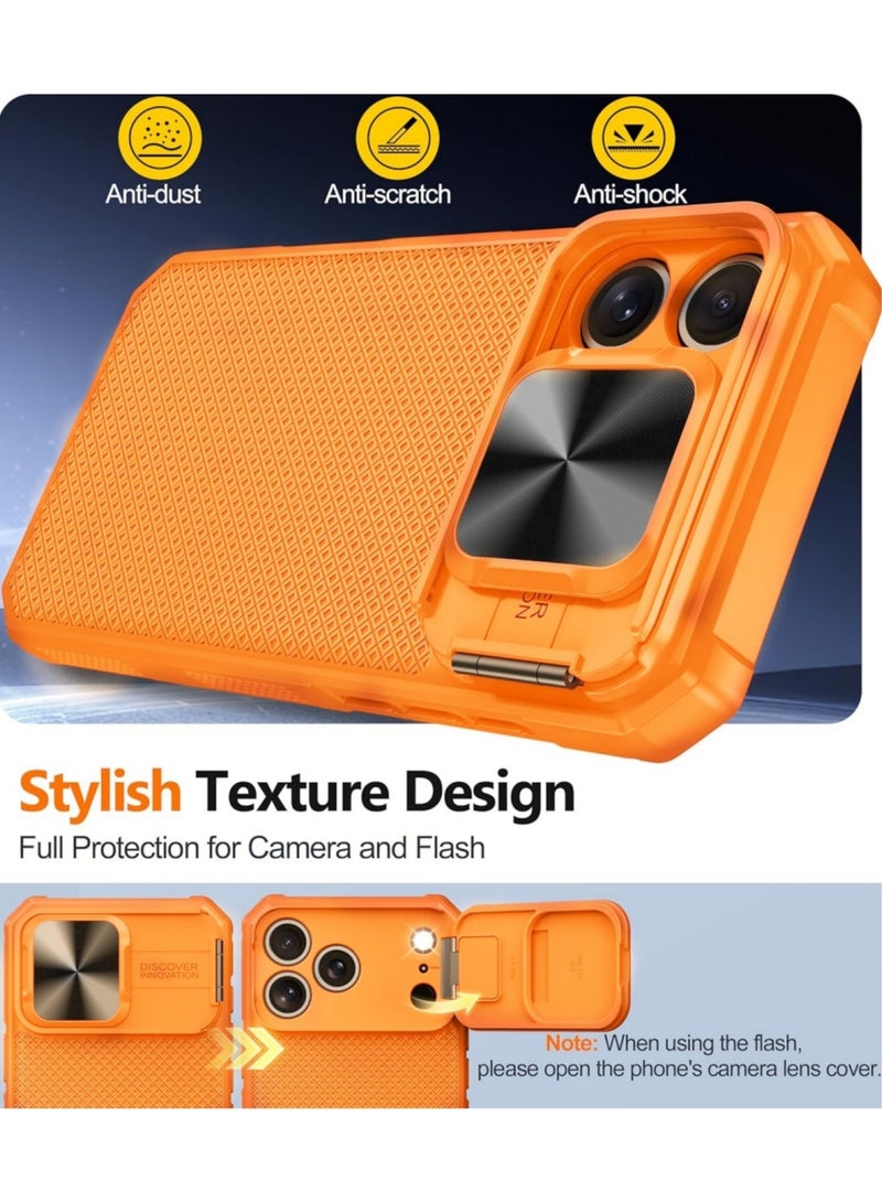 اووكاي جراب مغناطيسي لهاتف iPhone 17 Pro Max مع غطاء كاميرا منزلق، متوافق مع Magsafe Mil-Grade Protection مقاوم للصدمات ومتين مع مسند لهاتف iPhone 17 Pro Max (برتقالي) - Image 5
