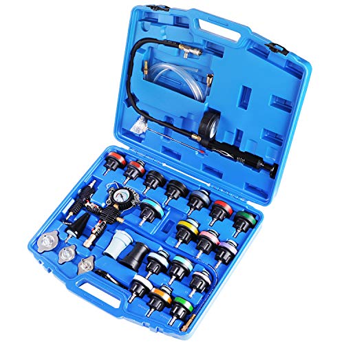 JIFETOR Radiator Coolant Pressure Tester Vacuum Refill Tool Kit, 28PCS Automotive Cooling System Leak Test and Pneumatic Purge Fill Set with Testing Adapter Caps Universal for Airlift Car Auto Truck - Image 1