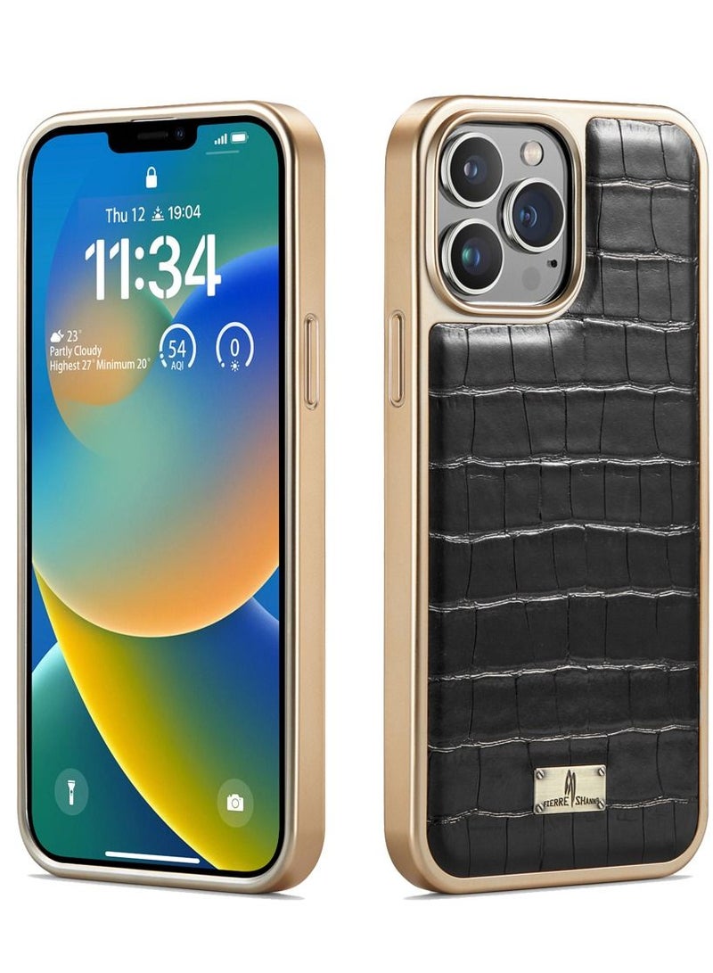 Suteni Electroplating Back Cover Crocodile Leather Phone Case for iPhone - Image 2