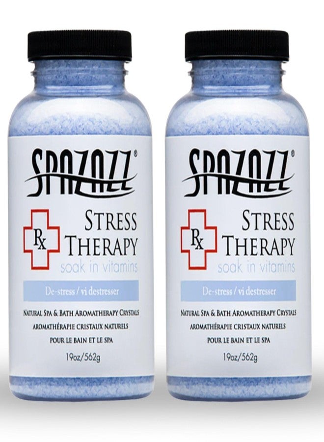 Spazazz Rx Stress Therapy Natural Spa & Bath Salt Aromatherapy Crystals- 2 Pack 19oz De-Stress - Calming & Relaxing Natural Aroma & Magnesium Mineral Bathing Salts - Safe for Your Hot Tub - Image 1