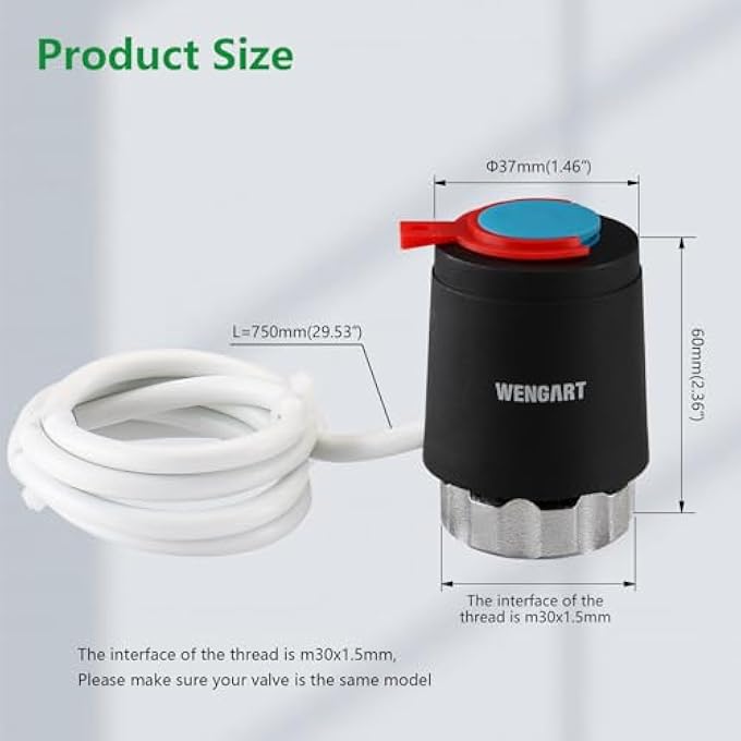 THERMOELECTRIC ACTUATOR WG2213, NORMALLY CLOSED AC230V M30 X 1.5 THREAD, WORK FOR UNDERFLOOR HEATING - Image 3