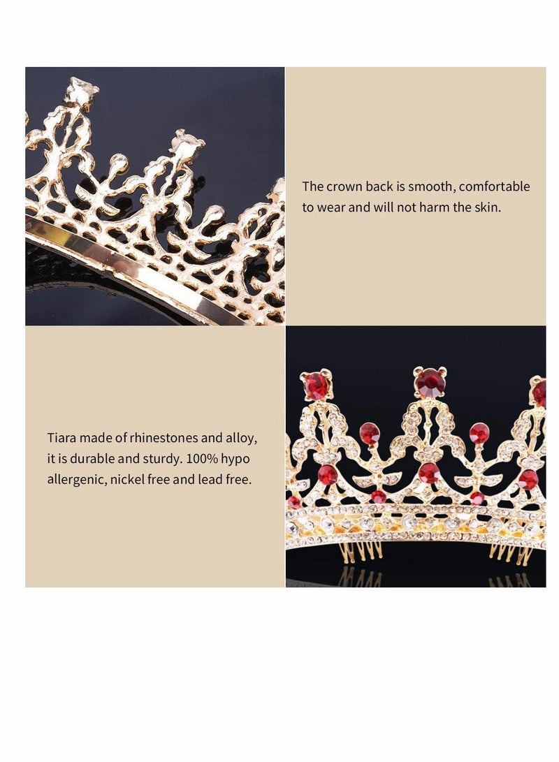 Y&D Crown for Women, Birthday Headband Girls Crystal Queen Crown, Gold Tiara, Hair Accessories Bride Party Bridesmaids Bridal Prom Halloween Holiday Costume Cosplay Gifts, Red Diamonds - Image 4