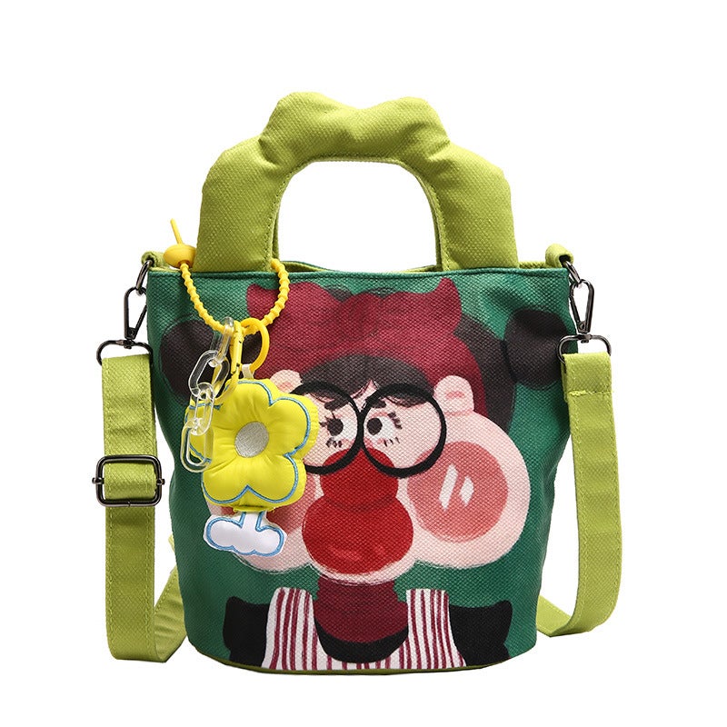 Women's Canvas Bucket Shoulder Bag with Cute Graffiti Print - Image 1