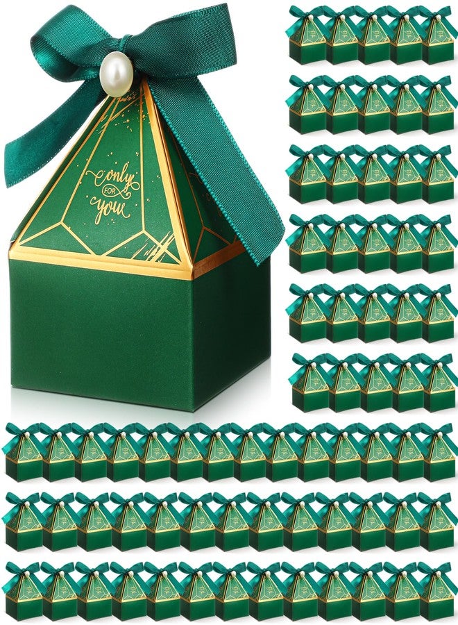 مجموعة موتي مايند من 100 علبة حلوى زفاف، علب هدايا عيد ميلاد على شكل برج مرصع بالجواهر، هدايا شوكولاتة مزينة بشرائط ولآلئ لحفلات الزفاف وحفلات توديع العزوبية وحفلات استقبال المولود (أخضر) - Image 1
