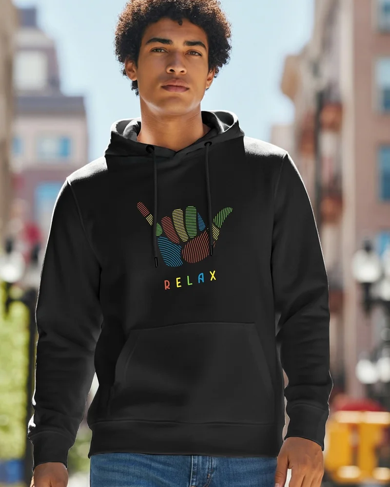 bewakoof Men's Black Relax Graphic Printed Hoodies