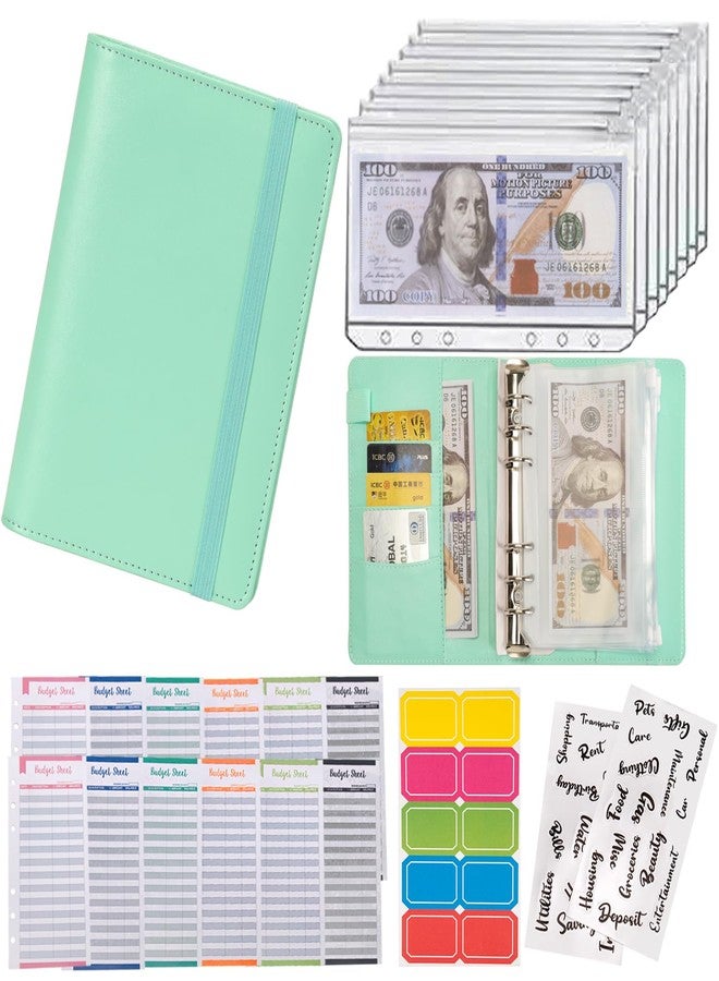 NICOOTHBudget Binder Cash Envelopes A6 Money Saving Binder with Zipper envelopes (A6 Green) - Image 1
