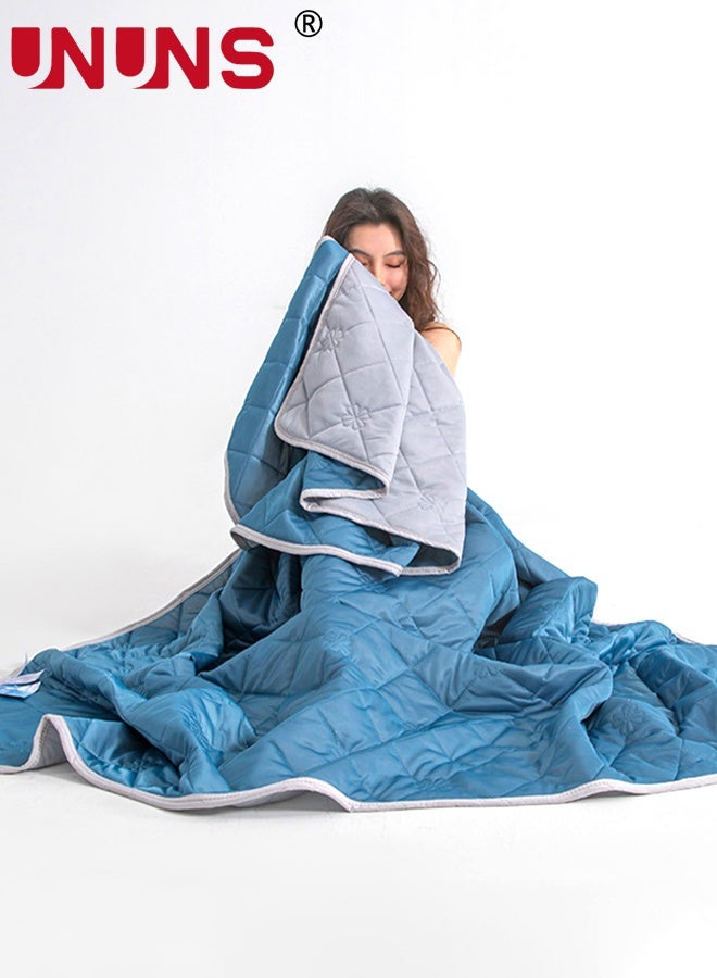 UNUNS لحاف صيفي بحجم كوين، بطانية تبريد مزدوجة الجانب للنوم الساخن، قابلة للغسل خفيفة الوزن ناعمة قابلة للتنفس لجميع الفصول، رمادي أزرق - Image 1