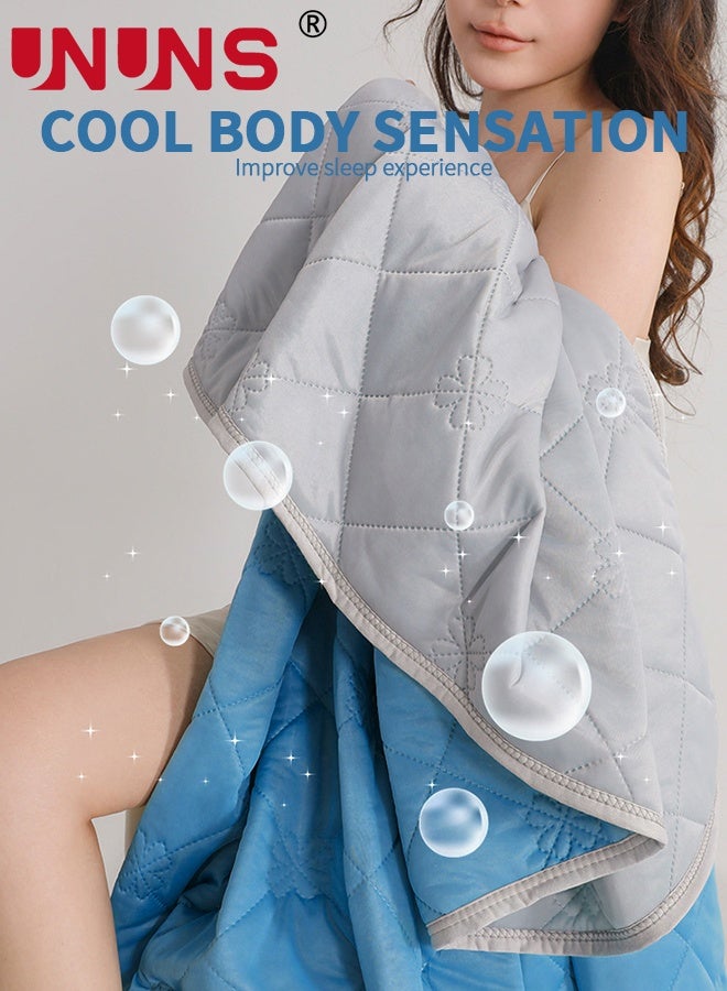 UNUNS لحاف صيفي بحجم كوين، بطانية تبريد مزدوجة الجانب للنوم الساخن، قابلة للغسل خفيفة الوزن ناعمة قابلة للتنفس لجميع الفصول، رمادي أزرق - Image 5