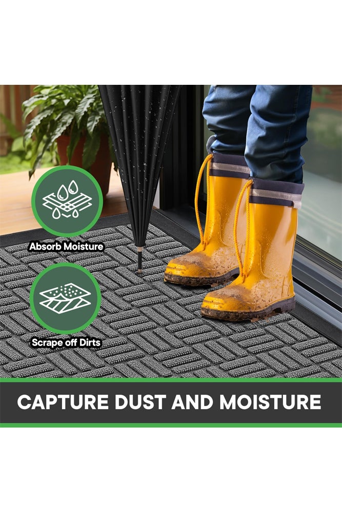 شبيلي ممشط أحذية لمدخل المنزل والسكن، وبساط ترحيب من بوليستر بتصميم منخفض الحافة وظهر غير قابل للانزلاق؛ سجادة باب عملية سهلة التنظيف تلتقط الأوساخ والرطوبة للاستخدام الداخلي والخارجي في المناطق المزدحمة، رمادي - Image 5
