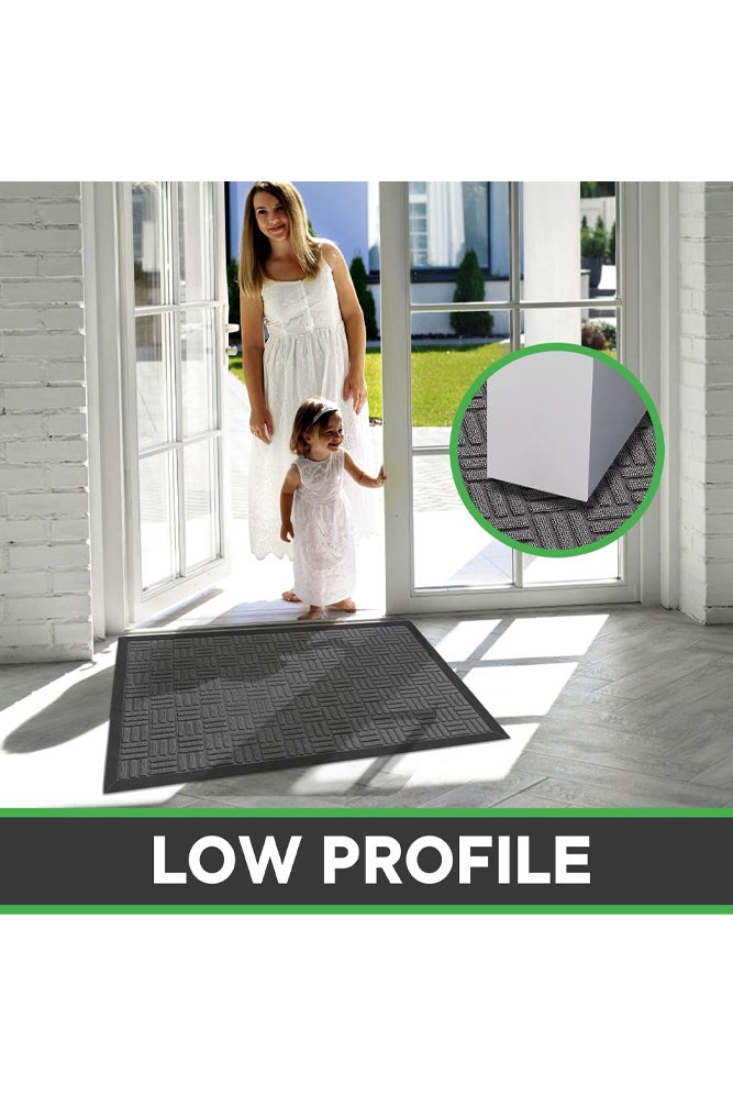 شبيلي ممشط أحذية لمدخل المنزل والسكن، وبساط ترحيب من بوليستر بتصميم منخفض الحافة وظهر غير قابل للانزلاق؛ سجادة باب عملية سهلة التنظيف تلتقط الأوساخ والرطوبة للاستخدام الداخلي والخارجي في المناطق المزدحمة، رمادي - Image 2