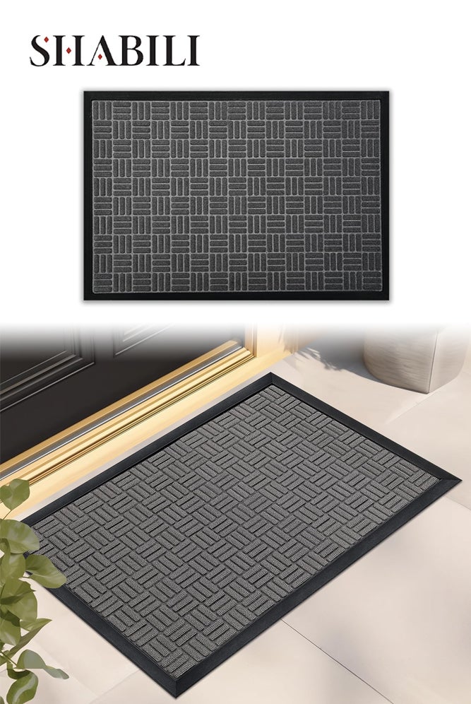 شبيلي ممشط أحذية لمدخل المنزل والسكن، وبساط ترحيب من بوليستر بتصميم منخفض الحافة وظهر غير قابل للانزلاق؛ سجادة باب عملية سهلة التنظيف تلتقط الأوساخ والرطوبة للاستخدام الداخلي والخارجي في المناطق المزدحمة، رمادي - Image 1
