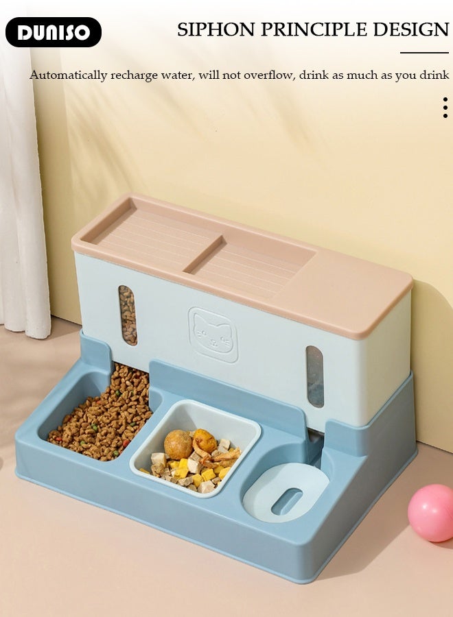 DUNISO طقم موزع طعام وماء للحيوانات الأليفة (الكلاب والقطط)، مغذي قطط تلقائي وماء، 3 في 1 طعام الكلاب، وعاء طعام القطط، حاوية ماء، مغذي قطط، أطقم أطباق مزدوجة مضادة للتشقق - Image 4