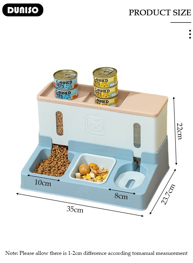 DUNISO طقم موزع طعام وماء للحيوانات الأليفة (الكلاب والقطط)، مغذي قطط تلقائي وماء، 3 في 1 طعام الكلاب، وعاء طعام القطط، حاوية ماء، مغذي قطط، أطقم أطباق مزدوجة مضادة للتشقق - Image 2