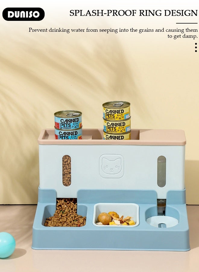 DUNISO طقم موزع طعام وماء للحيوانات الأليفة (الكلاب والقطط)، مغذي قطط تلقائي وماء، 3 في 1 طعام الكلاب، وعاء طعام القطط، حاوية ماء، مغذي قطط، أطقم أطباق مزدوجة مضادة للتشقق - Image 3
