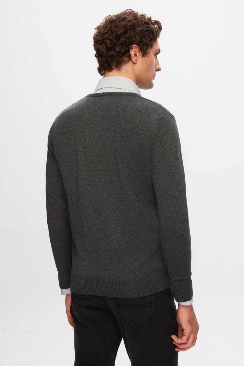 D'S DAMAT Regular Fit Anthracite Plain V Neck Knitwear Sweater 5HF06ORT12003  - Image 4