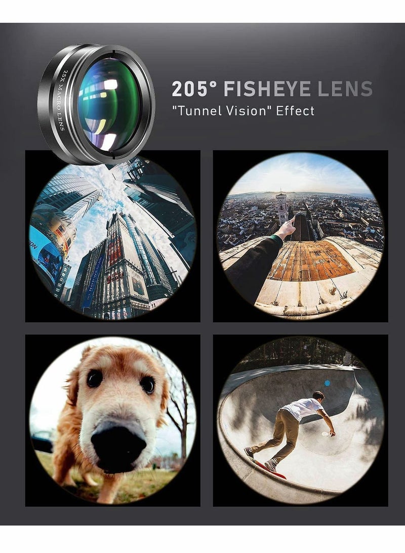 Phone Camera Lens Kit 4 in 1, Attachment for SmartPhone, 22X Telephoto Lens, 205° Fisheye 4K HD 0.67X Wide Angle 25X Macro Compatible with all Phones - Image 3