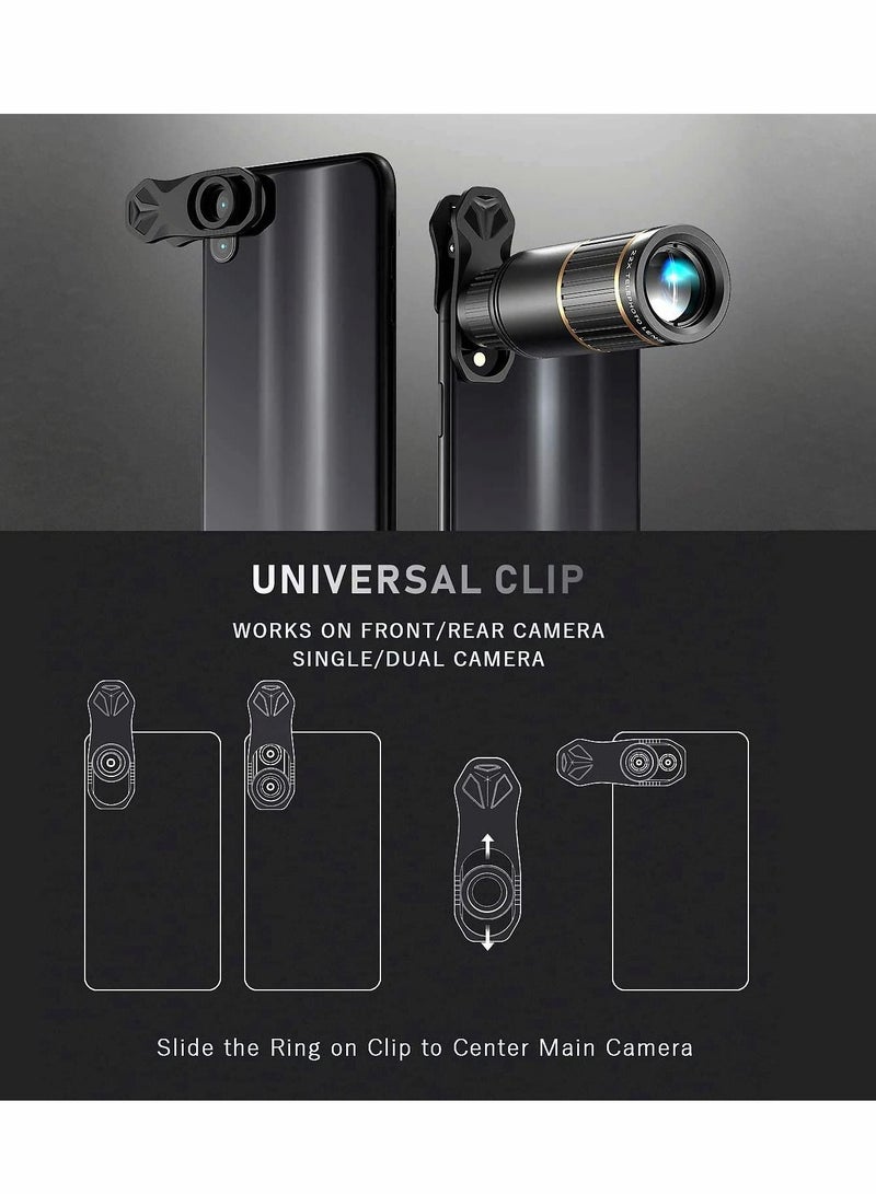 Phone Camera Lens Kit 4 in 1, Attachment for SmartPhone, 22X Telephoto Lens, 205° Fisheye 4K HD 0.67X Wide Angle 25X Macro Compatible with all Phones - Image 5