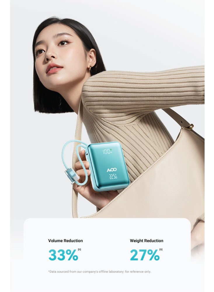 AVOO Small & Lightweight Portable Power Bank 20000mAh Fast Charging PD with Dual Built-in Cables – Elegant Blue Portable Battery for iPhone, Samsung & Android - Image 3