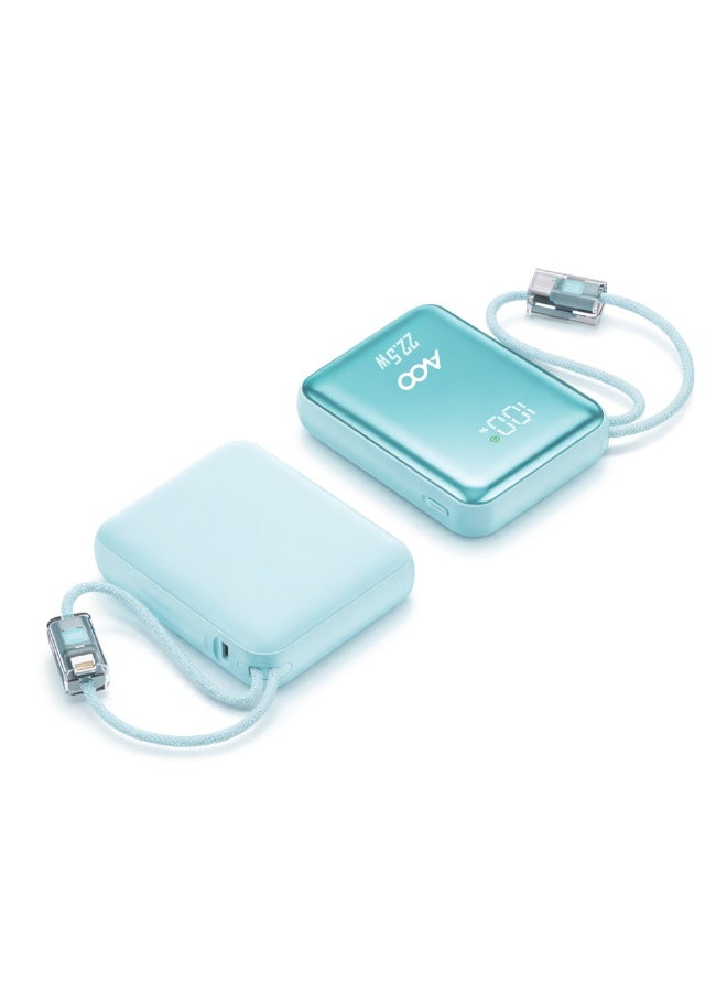 AVOO Small & Lightweight Portable Power Bank 20000mAh Fast Charging PD with Dual Built-in Cables – Elegant Blue Portable Battery for iPhone, Samsung & Android - Image 4