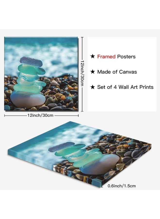 Sungeek 4-Piece Canvas Pictures with Wooden Frame, Canvas Print Pictures 30 x 30 cm, Modern Wall Pictures, Art Print, Wall Decoration for Living Room, Bedroom, Home, Office, Dining Room (Beach Stones) - Image 2