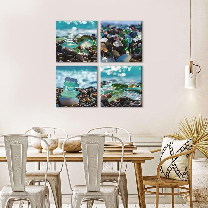 Sungeek 4-Piece Canvas Pictures with Wooden Frame, Canvas Print Pictures 30 x 30 cm, Modern Wall Pictures, Art Print, Wall Decoration for Living Room, Bedroom, Home, Office, Dining Room (Beach Stones) - Image 5