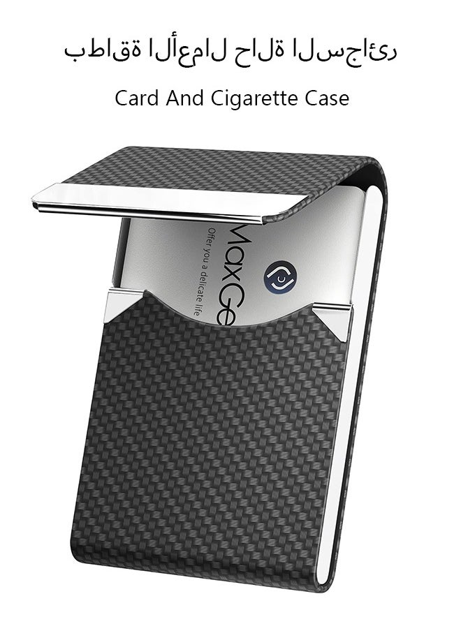 Fazza - Business Card Holder, Pocket Card Holders for Men or Women, Metal Slim Name Card Holder RFID Blocking Business Card Carrier with Magnetic Closure, Cigarette Case,Black Carbon - Image 1