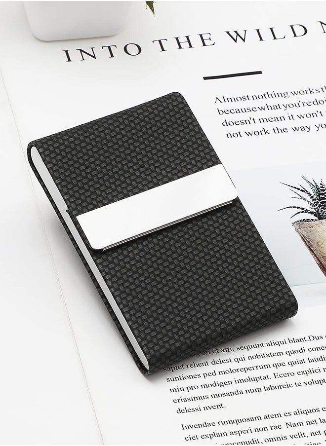 Fazza - Business Card Holder, Pocket Card Holders for Men or Women, Metal Slim Name Card Holder RFID Blocking Business Card Carrier with Magnetic Closure, Cigarette Case,Black Carbon - Image 1