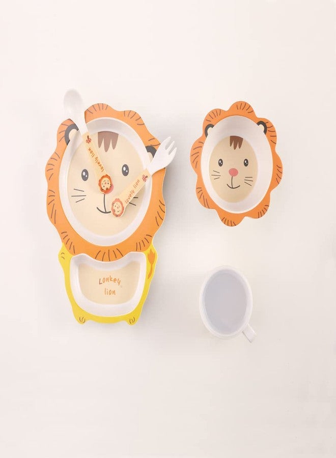 Fekdod Kids Dinnerware Set Bamboo 5 Pcs with Plate Bowl Cup Fork Spoon (Lion) - Image 5