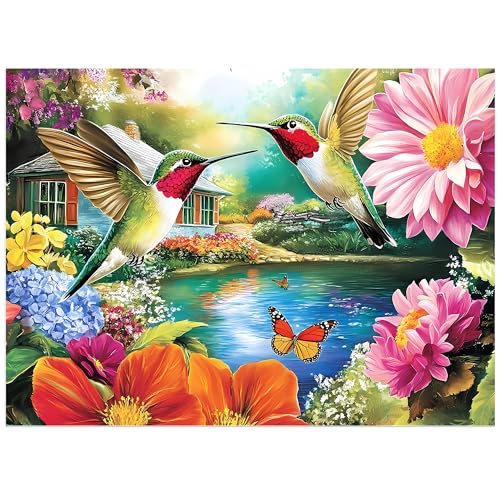 Jeacirio 500 Pieces Puzzles for Adults Puzzle Hummingbird Flower Jigsaw Puzzles 500 Piece for Seniors Letters on Back Challenging Toys Great Gift for Family Friends 205 x 15 in - Image 1