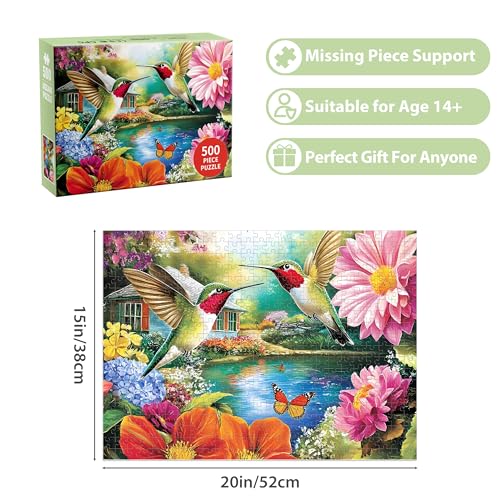 Jeacirio 500 Pieces Puzzles for Adults Puzzle Hummingbird Flower Jigsaw Puzzles 500 Piece for Seniors Letters on Back Challenging Toys Great Gift for Family Friends 205 x 15 in - Image 5