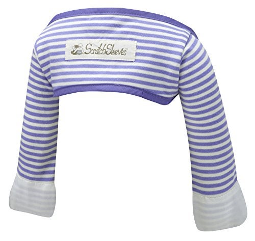 ScratchSleeves | Baby Boys' Stay-On Scratch Mitts | Stripes | Blue and Cream | 6-9m - Image 1