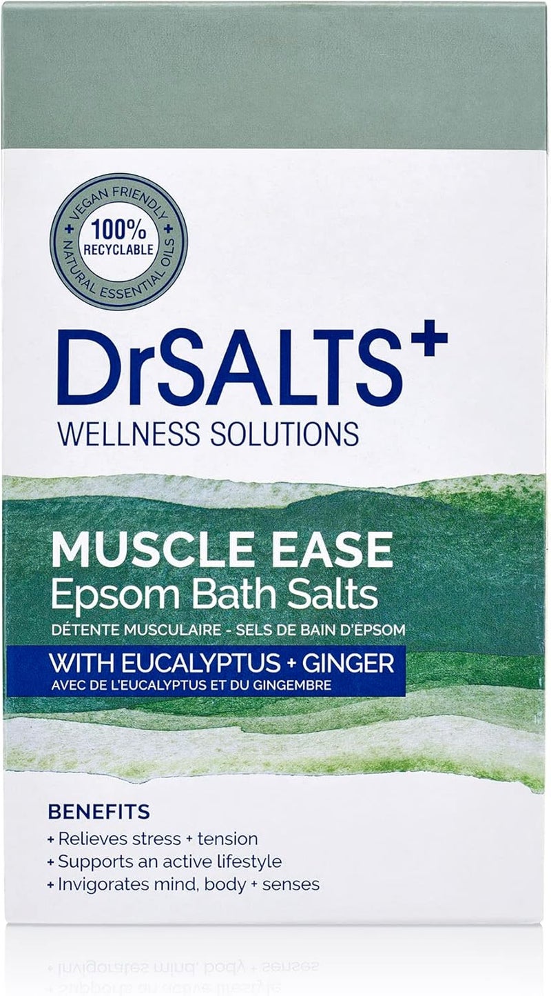 DrSALTS Muscle Ease Therapy Epsom Salts Soothing Epsom Bath Salts to Relieve Strains Pain Stiffness with Eucalyptus Ginger Essential Oils Vegan CrueltyFree 2kg
