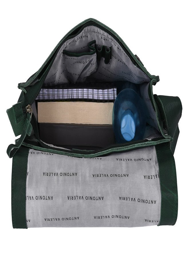 ANTONIO VALERIA Albert Oily Wash Green Leather Messenger Bag for Men - Image 3