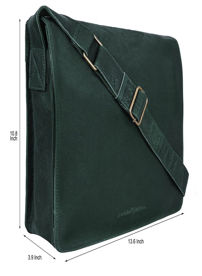 ANTONIO VALERIA Albert Oily Wash Green Leather Messenger Bag for Men - Image 2