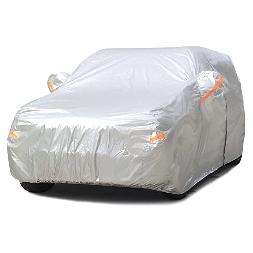 SEAZEN 2 Layers SUV Car Cover Waterproof All Weather Outdoor Car Covers for Automobiles with Zipper Door Hail UV Snow Wind Protection Length Up to 190