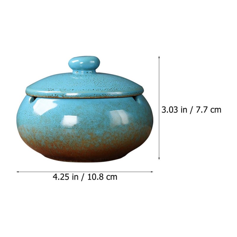 Vintage Blue Ceramic Ashtray with Lid Creative Desktop Ash Holder for Home Office - Image 3