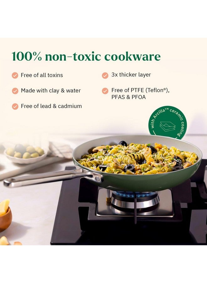 Ember Cookware مقلاة إمبر كوكوير أركيلا سيراميك غير لاصقة 24 سم مقبض فولاذي | 1x ملعقة مسطحة | آمنة للاستخدام على الحث | مقلاة غير سامة | خالية من PFAS و PTFE | سلسلة كابري | تيراكوتا - Image 5