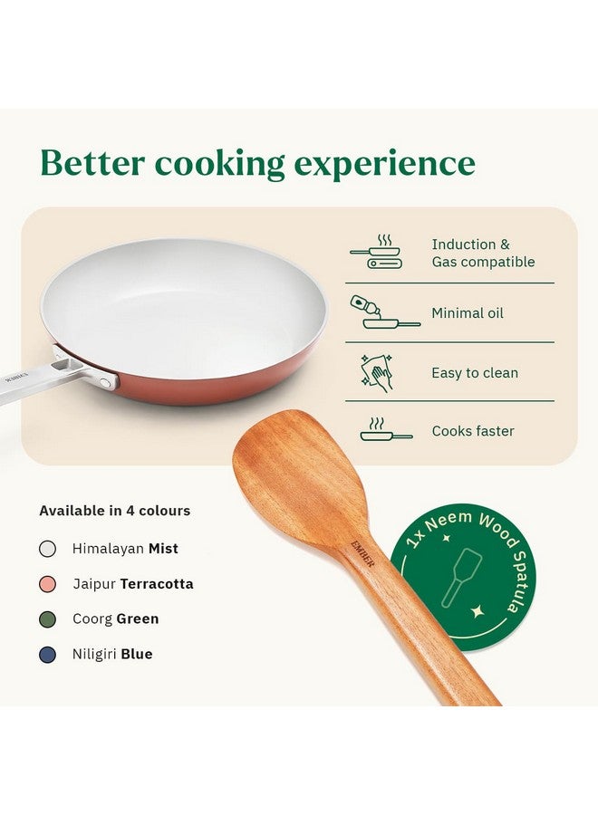 Ember Cookware مقلاة إمبر كوكوير أركيلا سيراميك غير لاصقة 24 سم مقبض فولاذي | 1x ملعقة مسطحة | آمنة للاستخدام على الحث | مقلاة غير سامة | خالية من PFAS و PTFE | سلسلة كابري | تيراكوتا - Image 3