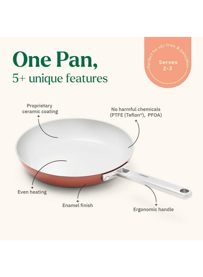 Ember Cookware مقلاة إمبر كوكوير أركيلا سيراميك غير لاصقة 24 سم مقبض فولاذي | 1x ملعقة مسطحة | آمنة للاستخدام على الحث | مقلاة غير سامة | خالية من PFAS و PTFE | سلسلة كابري | تيراكوتا - Image 2