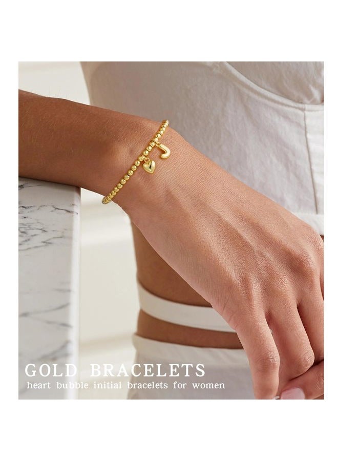 YOFECIO Gold Initial Bracelet for Women - Dainty Gold Beaded Bracelets for Women 14K Gold Plated Heart Initial Bracelets Balloon Letter A-Z Charm Bracelets Personalized Jewelry, Medium, Cubic Zirconia - Image 3