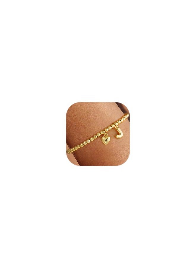 YOFECIO Gold Initial Bracelet for Women - Dainty Gold Beaded Bracelets for Women 14K Gold Plated Heart Initial Bracelets Balloon Letter A-Z Charm Bracelets Personalized Jewelry, Medium, Cubic Zirconia - Image 1