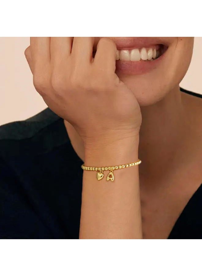 YOFECIO Gold Initial Bracelet for Women - Dainty Gold Beaded Bracelets for Women 14K Gold Plated Heart Initial Bracelets Balloon Letter A-Z Charm Bracelets Personalized Jewelry, Medium, Cubic Zirconia - Image 4