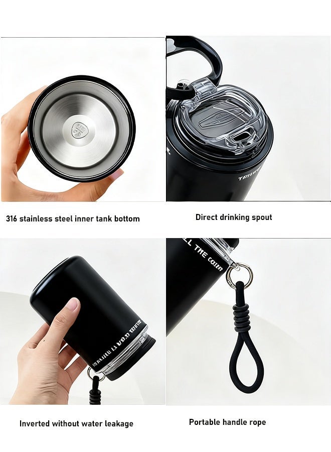 AHAKAC 316 Stainless Steel Coffee Mug - Double-Layer Insulation Cup - Double-Outlet Silicone Straw Water Cup 350ml - Image 2